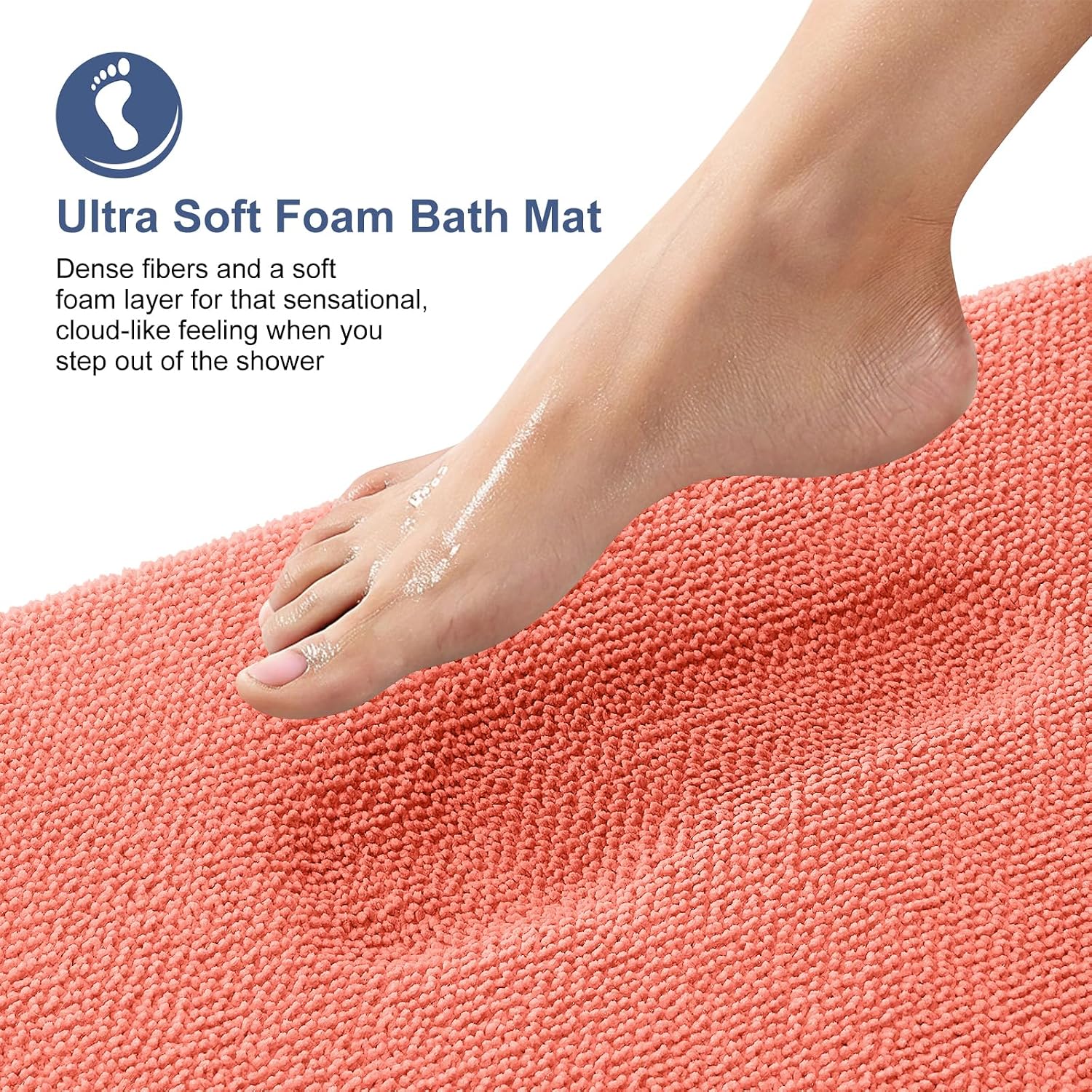 OLANLY Thick Memory Foam Bathroom Rugs 30x20, Absorbent Bath Mat, Coral