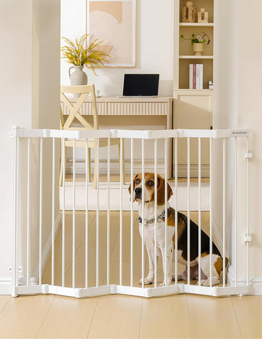 No Pawblems Retractable Safety Gate, Metal Adjustable Dog Gate for Doorways, Stairs & Hallways, Expands to 45" Wide, Auto Retract Design, No Bottom Bar, White