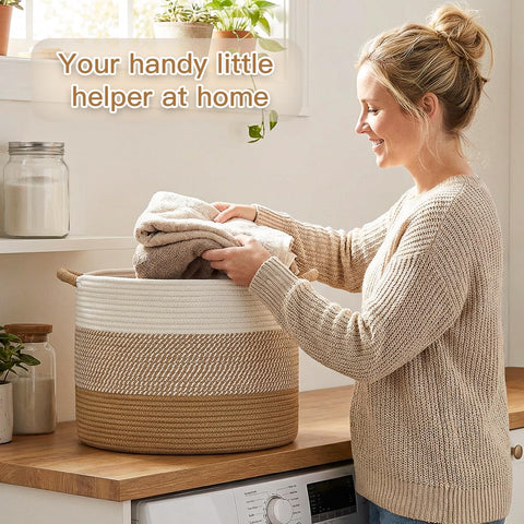 Artfeel 100L Large Cotton Rope Basket, Decorative Woven Blanket Storage for Living Room, Boho Toy Storage & Toy Box for Kids, Versatile Laundry Basket & Nursery Hamper for Blankets(Brown)