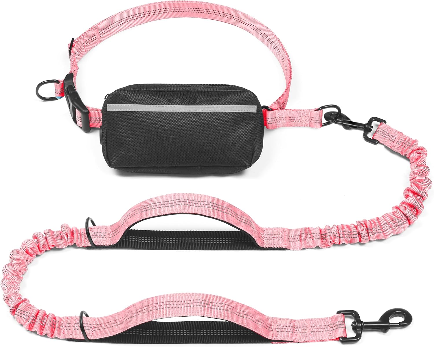 iYoShop Hands Free Dog Leash with Zipper Pouch, Baby Pink, 8-25 lbs, Medium