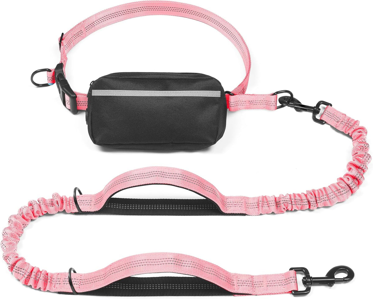iYoShop Hands Free Dog Leash with Zipper Pouch, Baby Pink, 8-25 lbs, Medium