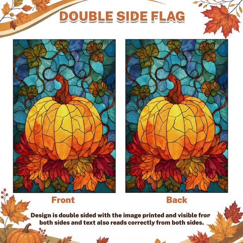 Fall Garden Flag 12x18 Inch for Outside Double Sided Fall Decorations Outdoor Yard Sign Stained Glass Pumpkin Maple Leaf Banner for Thanksgiving Autumn Decor