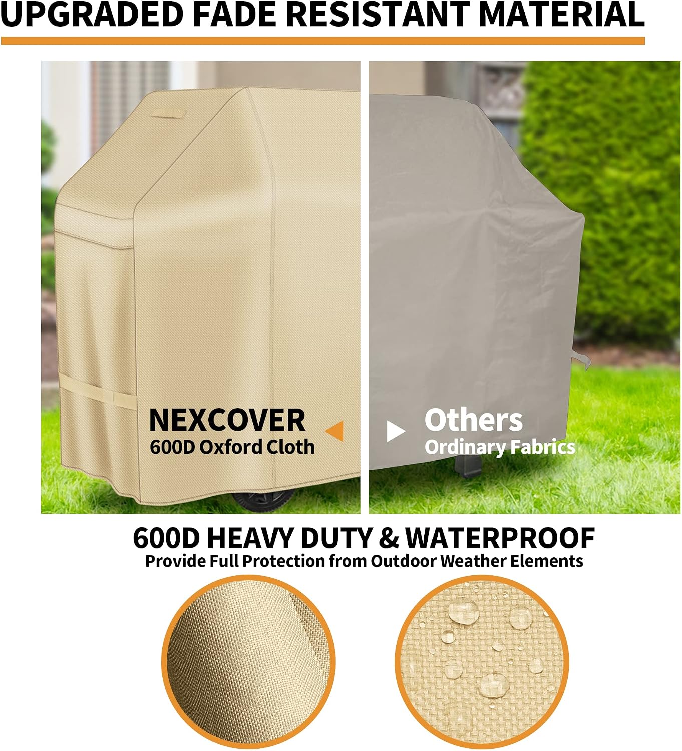 NEXCOVER Barbecue Gas Grill Cover - 60 Inch Waterproof BBQ Cover, Heavy Duty, Fade & Weather Resistant, Fits Weber, Brinkmann, Char Broil, Holland