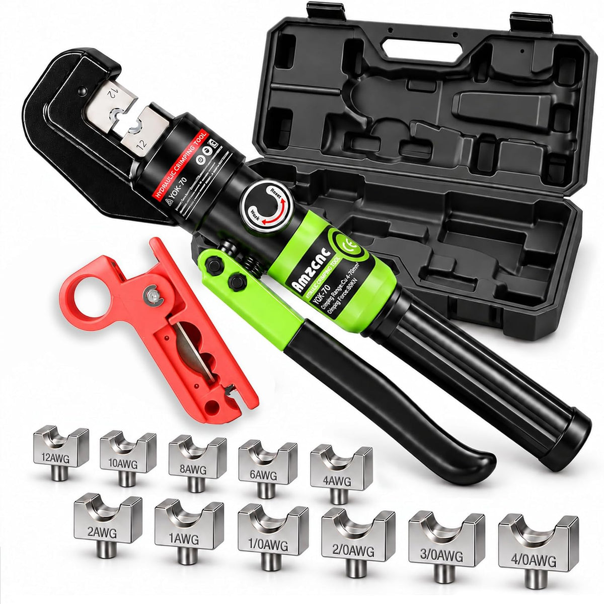 AMZCNC Cable Lug Crimping Tools for Battery and Welding Cables (10 Ton Hydraulic Crimper Kit)
