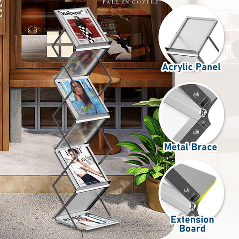 Brochure Display Stand, Magazine Literature Rack, 1-Pack Silver