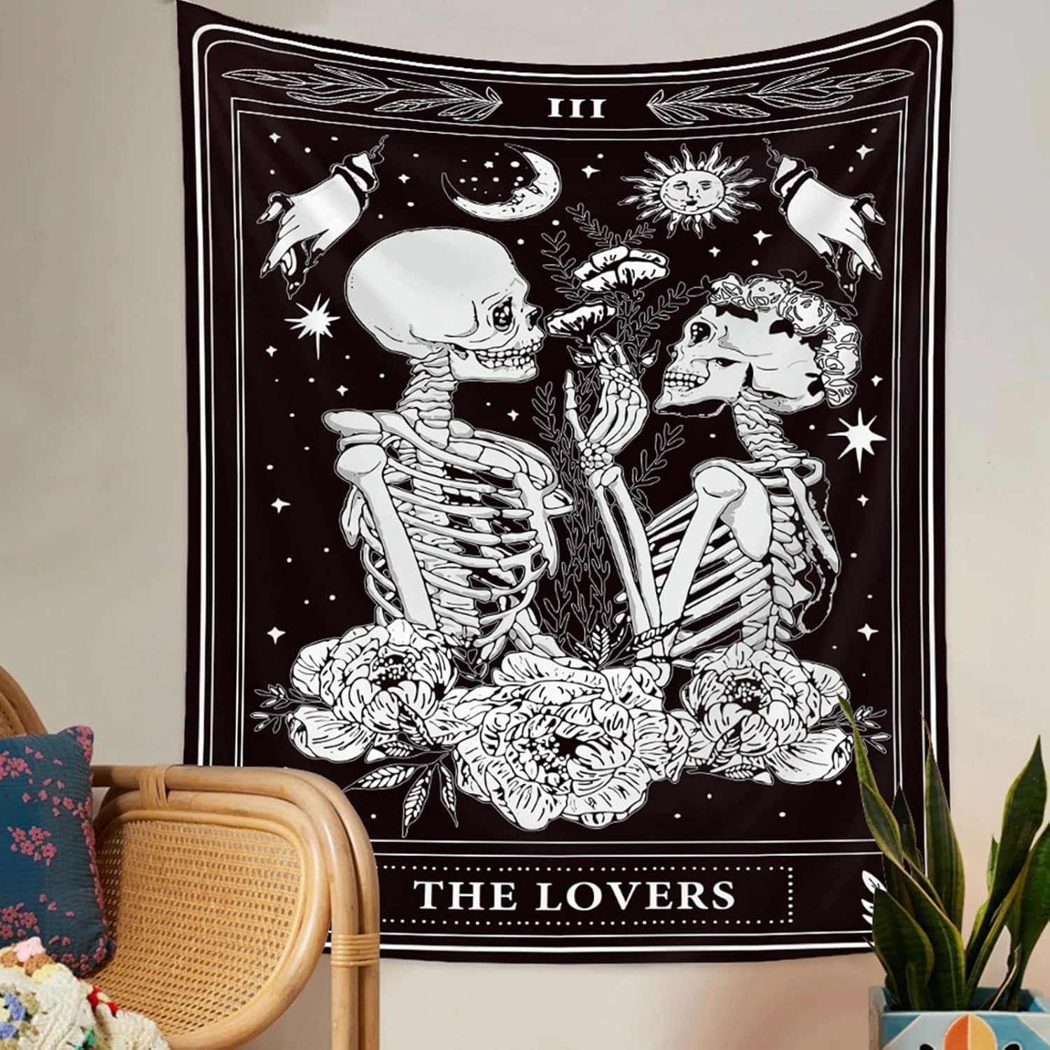 Naykow Skull Tapestries Black and White Skeleton Gothic Grunge Dark Witchy Wall Hanging Decor Tapestry for Bedroom Aesthetic Alt Room (60x80 inches vertical)