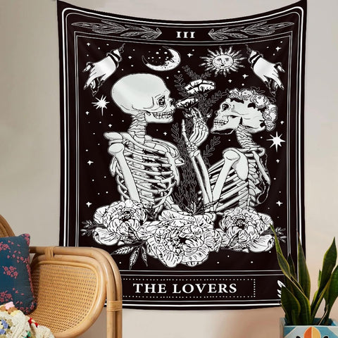 Naykow Skull Tapestries Black and White Skeleton Gothic Grunge Dark Witchy Wall Hanging Decor Tapestry for Bedroom Aesthetic Alt Room (60x80 inches vertical)