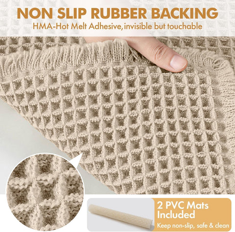 MIULEE Set of 2 Waffle Bathroom Rugs Boho Bath Mat Pale Beige 18x30 Inch