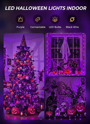 Purple LED Halloween Lights Indoor Outdoor, 33FT 100LED Mini String Lights