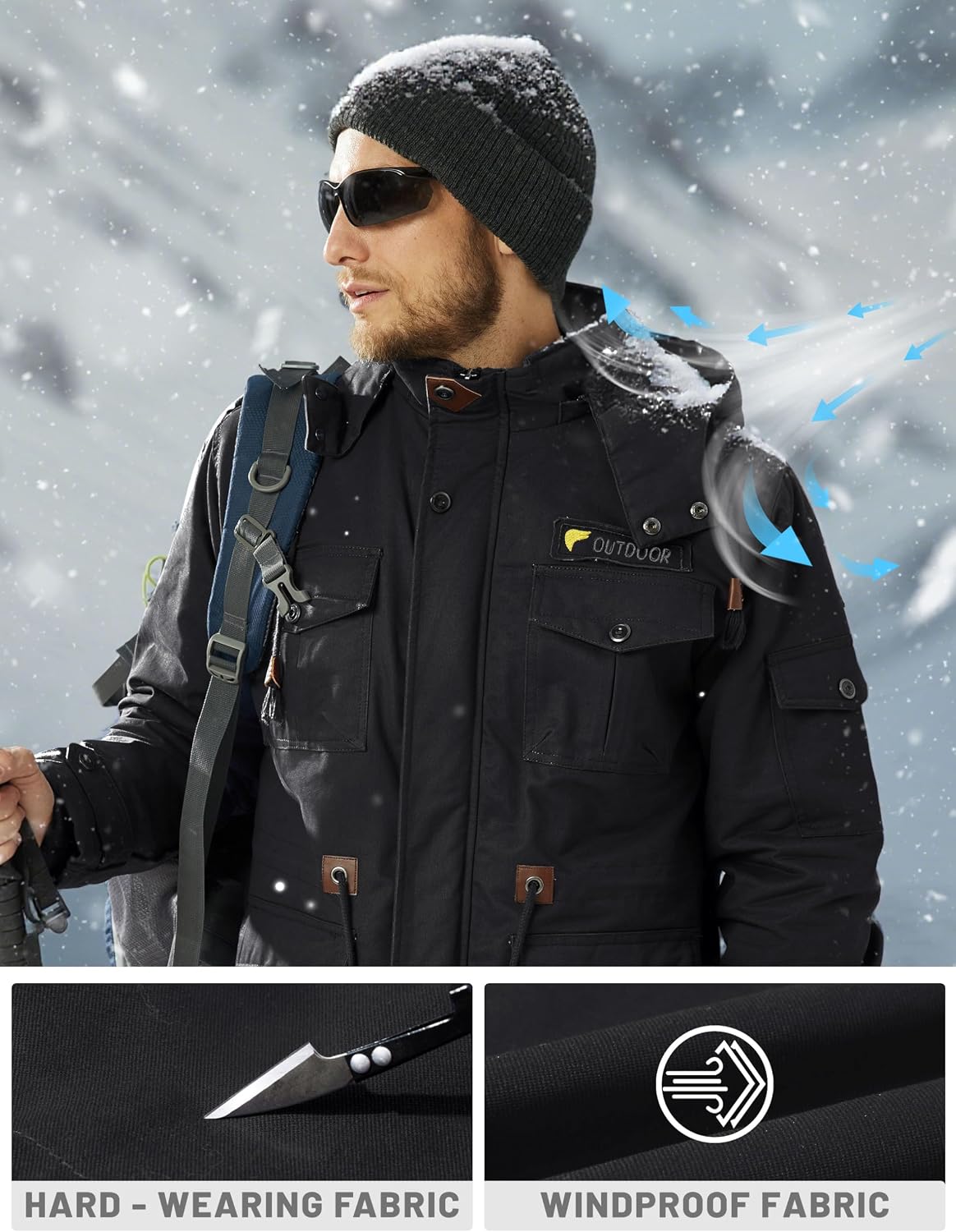 TACVASEN Men's Winter Jacket Fleece Lined Military Thick Coat