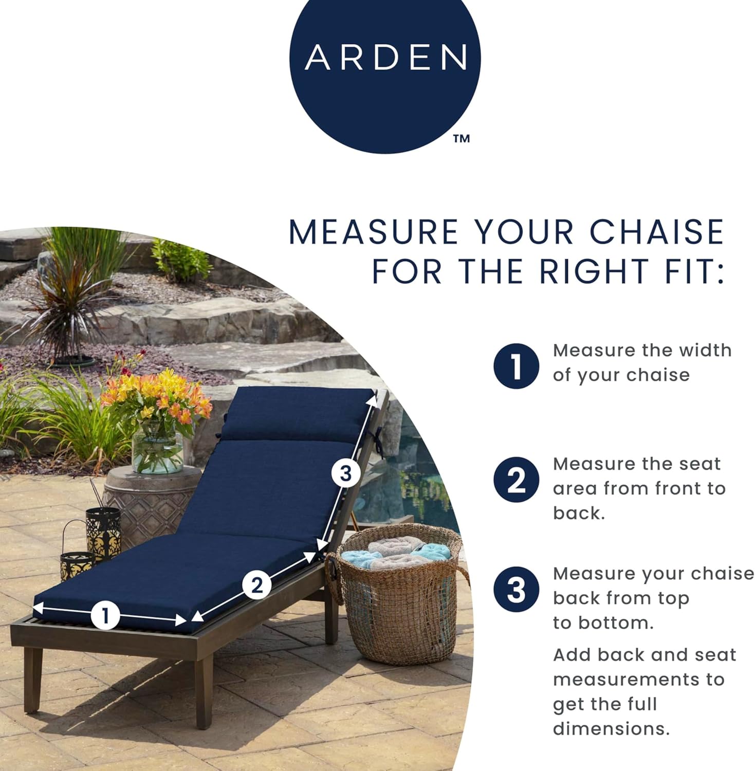 Arden Outdoor Chaise Cushion, 21 in x 72 in, Weather-Proof, Rain-Proof, Fade Resistant Patio Cushion for Chaise Lounger Simone Black Tropical