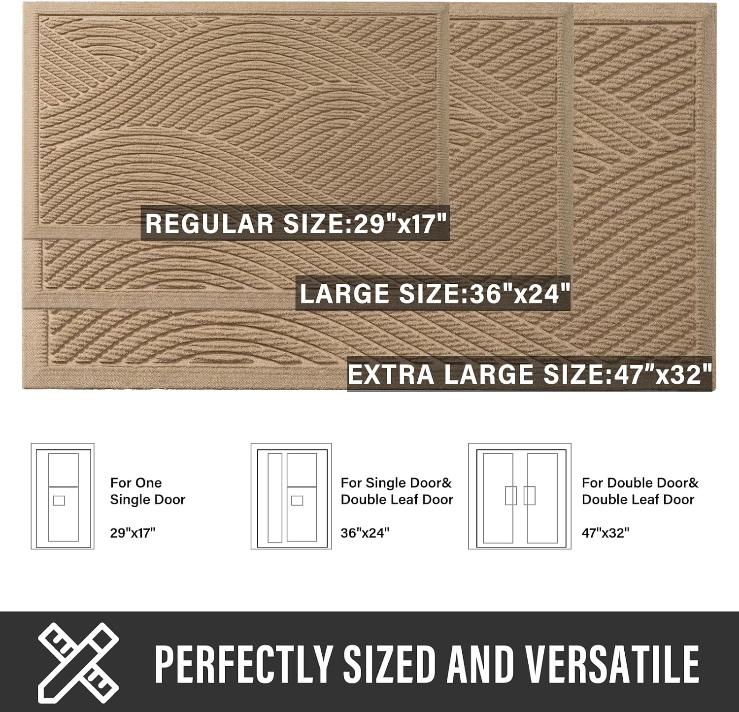 HIYARD Sturdy Front Door Mat, Absorbent Muddy Dirt Resist Welcome Door Mats Outdoor Indoor, Stain and Fade Resistant, Non-Slip Backing Entry Mat Low Profile Doormat for Entryway, 29×17, Beige