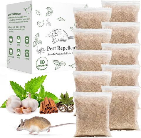 Pest Rodent Repellent Pouches, Peppermint Oil for Mouse, Roach, Ant, Spider, Squirrel, Mice, Rats, Pest Control Indoor Outdoor, Natural Mouse Deterrent Replace Traps Poison Family Pet Safe,10 Pack