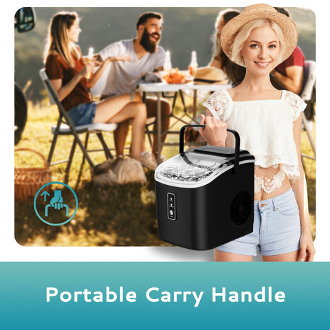 EUHOMY Countertop Ice Maker Machine with Handle, 26.5lbs Per Day, 9 Cubes in 6 Mins, Auto-Cleaning Portable Ice Maker with Basket and Scoop, for Home/Kitchen/Camping/RV (Black)