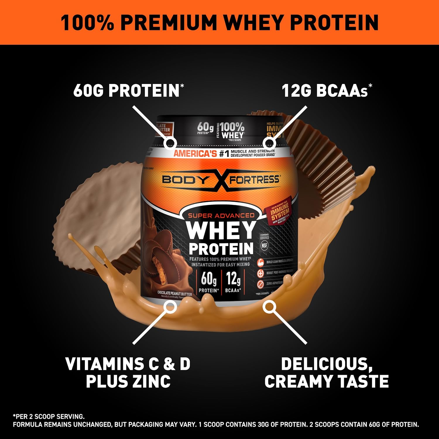 Body Fortress Super Advanced Whey Protein Powder, Chocolate PB, 1.78 lbs