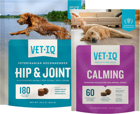 VetIQ Glucosamine Hip & Joint Supplement for Dogs, 180 Soft Chews, Joint Support Supplement with MSM and Krill, Dog Health Supplies Large & Small Breed, Chicken Flavored Chewables