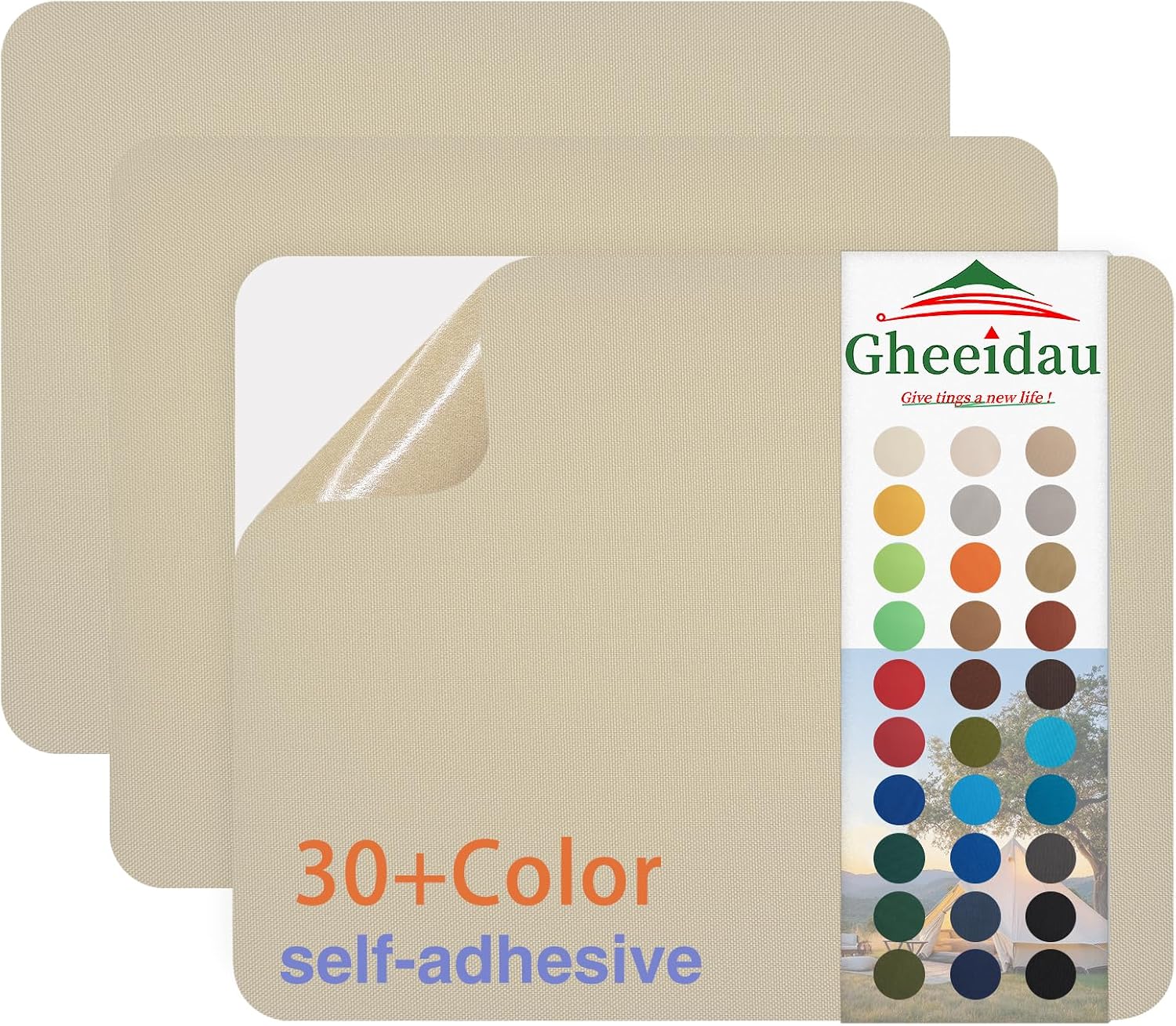 Gheeidau Canvas Repair Patch 9×11 Inch 3Pcs Waterproof Self-Adhesive Fabric Repair Patch for Tents,Boat Cover,Pop Up Canopy,Patio,Bags,Car Seats,Sofas,Furniture Cover (Beige)