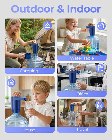 Water Jug Pump for 5 Gallon Bottle – Portable Electric USB-C Charging Dispenser, Dual Powerful Motors, Fast Flow, Fits 2-5 Gallon Jugs – Ideal for Home, Office, Camping, RV, Blue