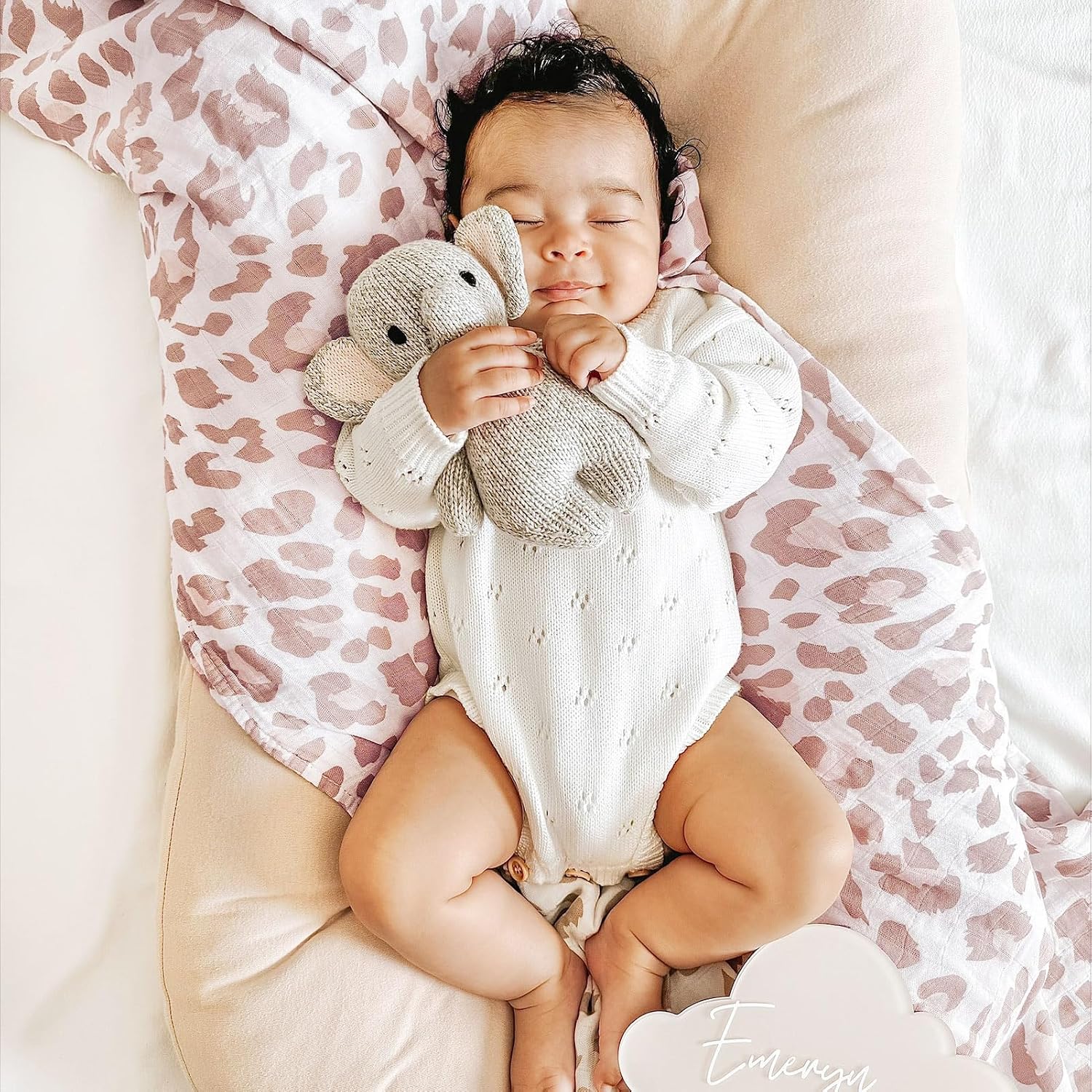 LifeTree Swaddle Blankets Baby Girl, 2-Pack Super Soft 70% Viscose Bamboo and 30% Cotton Muslin Swaddles Blankets (Large 47" x 47"), Mauve Floral & Blush Leopard Pattern, Newborn Baby Registry