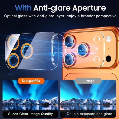 UniqueMe for 3 Pack iPhone 17 Pro Camera Lens Protector - Glitter Orange