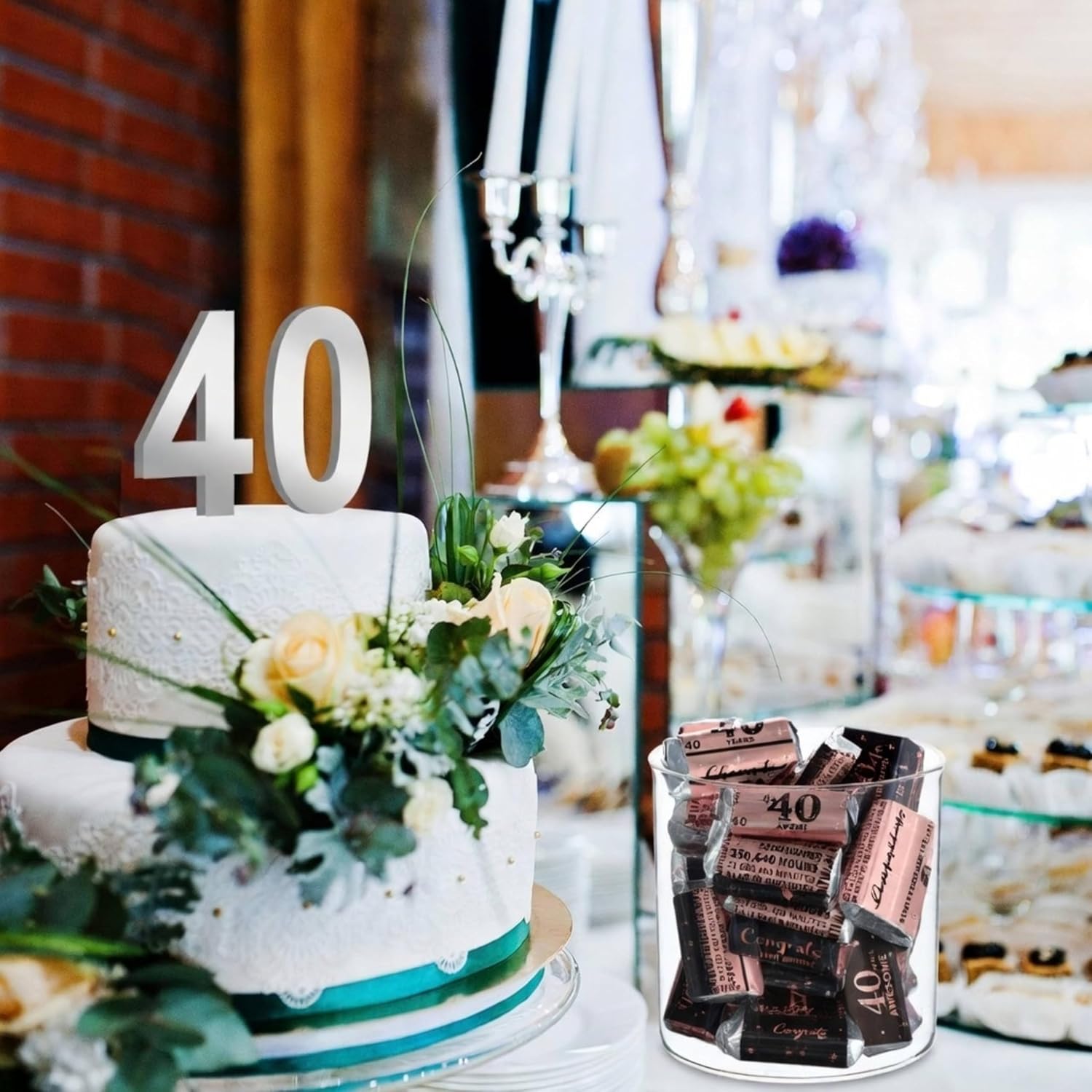 Tenare 90 Pcs 40th Birthday Candy Wrappers, Pink Stickers