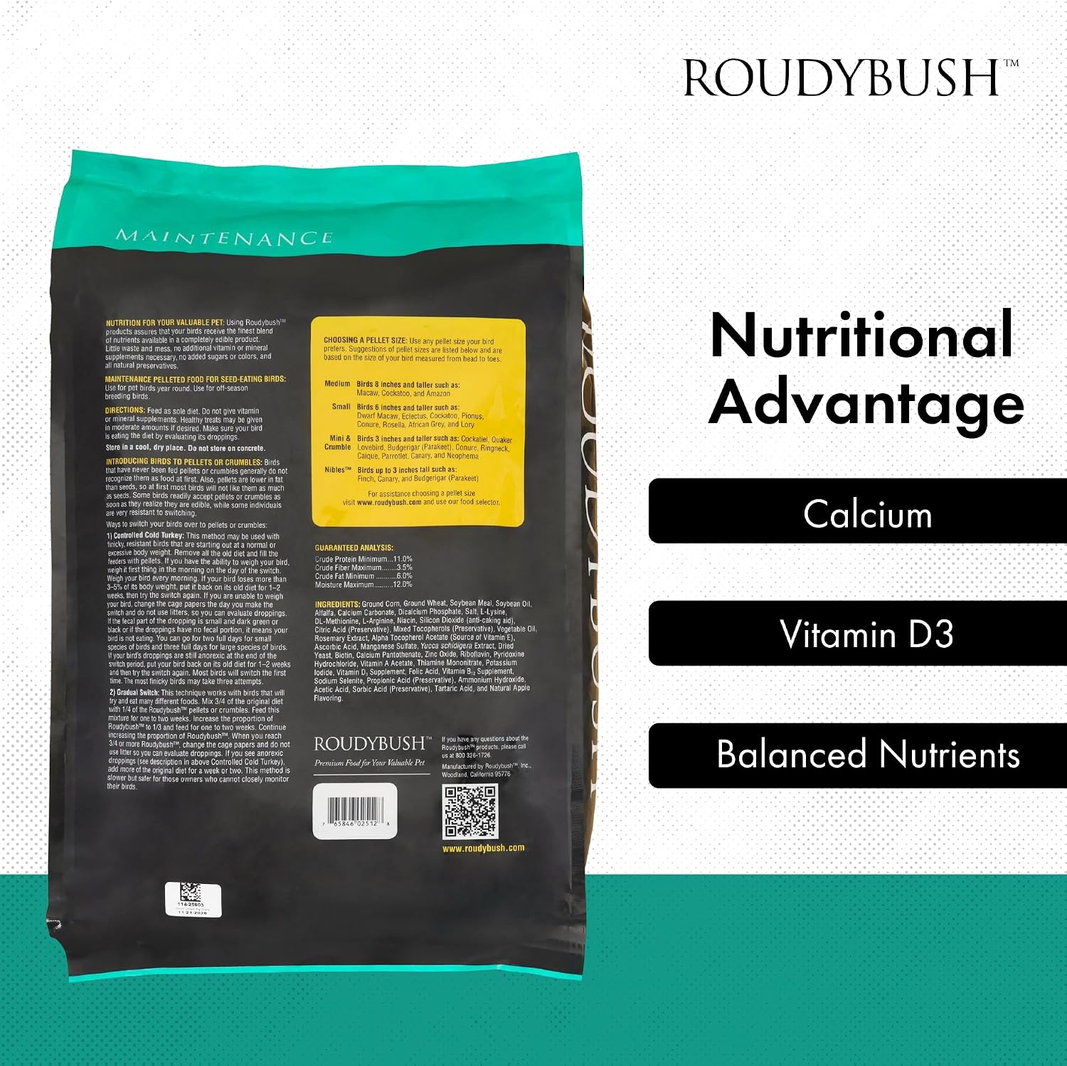 RoudyBush Daily Maintenance Food for Birds - Scientifically Formulated Bird Feed - Bird Food Pellets w/Corn, Wheat, Soy & More - Nutritious & Healthy Feed for Birds (Small, 25lb)