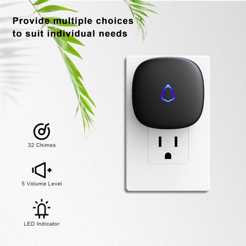 SECRUI Wireless Doorbell, Easy installation, Waterproof, Adjustable Volume, 58 Chimes, Colorful LED, 1000Ft Range, M520+F55, Black