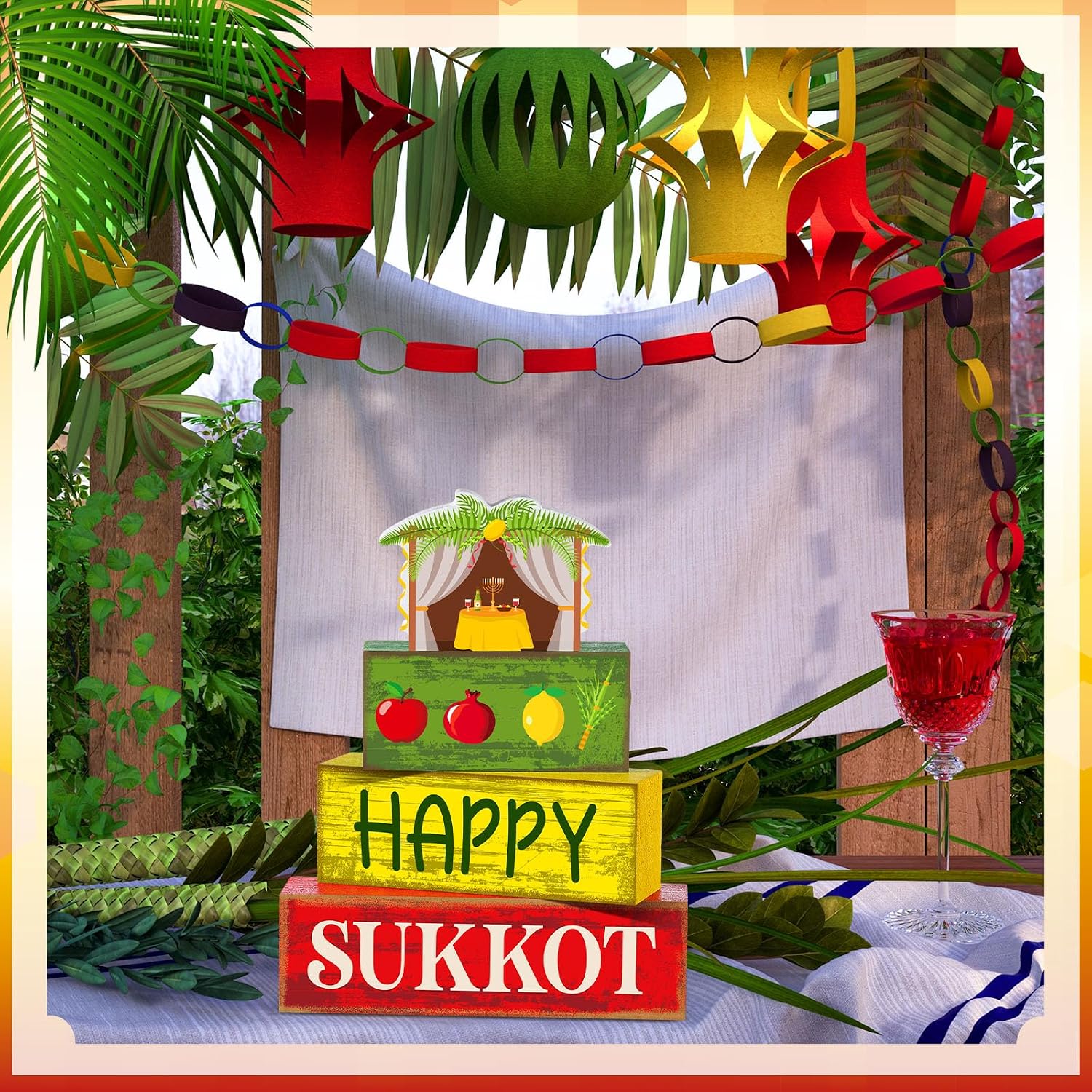 Yuntau 4 Pcs Happy Sukkot Table Decorations Sukkot Centerpieces for Tables
