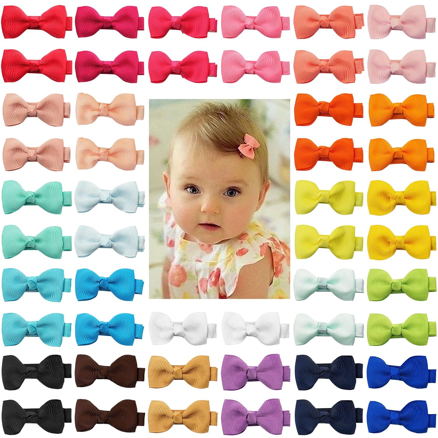 CÉLLOT Baby Hair Clips 50PCS Baby Girls Fully Lined 2" Baby Bows in Pairs