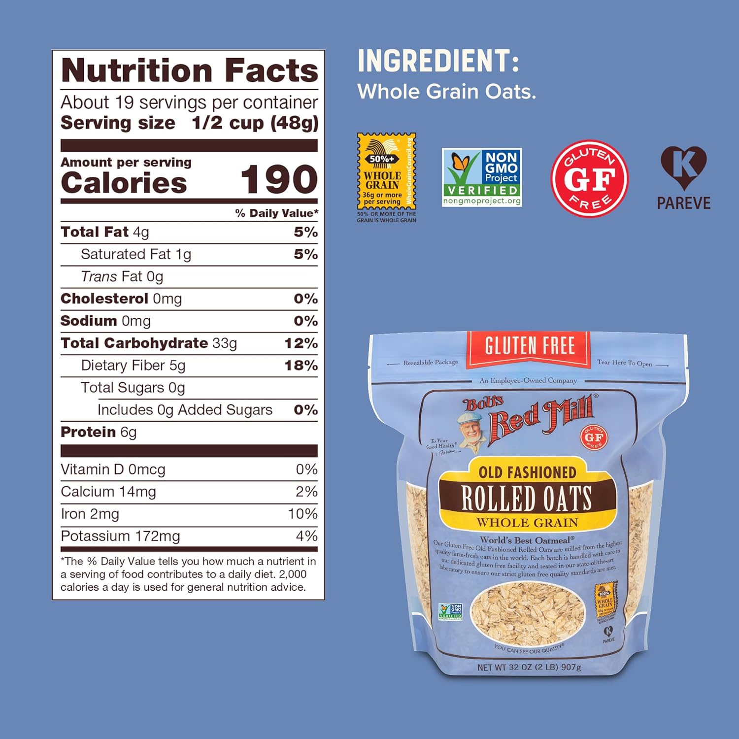 Bob's Red Mill Gluten Free Old Fashioned Rolled Oats, 32oz (4 Pack)