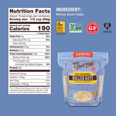 Bob's Red Mill Gluten Free Old Fashioned Rolled Oats, 32oz (4 Pack)