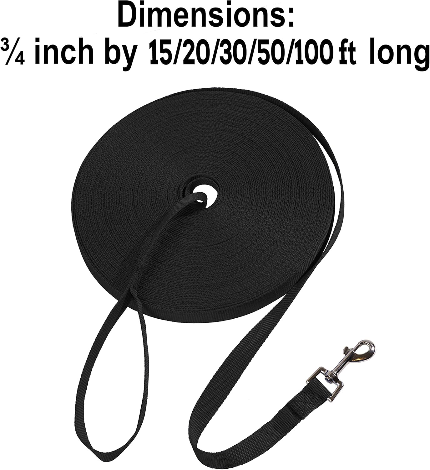 Hi Kiss Dog/Puppy Obedience Recall Training Agility Lead/Leash - 15ft 20ft 30ft 50ft 100ft - Great for Play, Camping, or Backyard - Black
