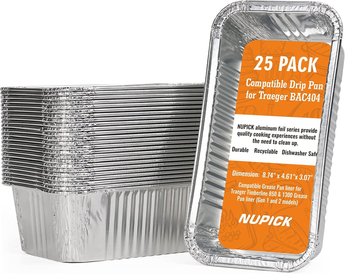 NUPICK 25 Pack Drip Pans for Traeger Timberline 850 & 1300 Grease Pan Liner (Gen 1 and 2 Models), BAC404/BAC582 Grill Drip Trays