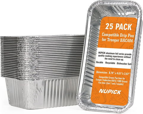NUPICK 25 Pack Drip Pans for Traeger Timberline 850 & 1300 Grease Pan Liner (Gen 1 and 2 Models), BAC404/BAC582 Grill Drip Trays