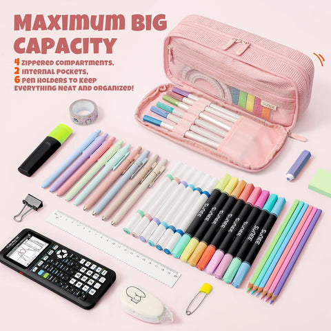 SUNEE Pencil Case, Large Capacity Pencil Pouch, Aesthetic Big Pen Bag, Soft Corduroy Pen Box for Office Stationery Organizer School Supplies Multifunctional for Teen Boys Girls Women Men, Soft Pink