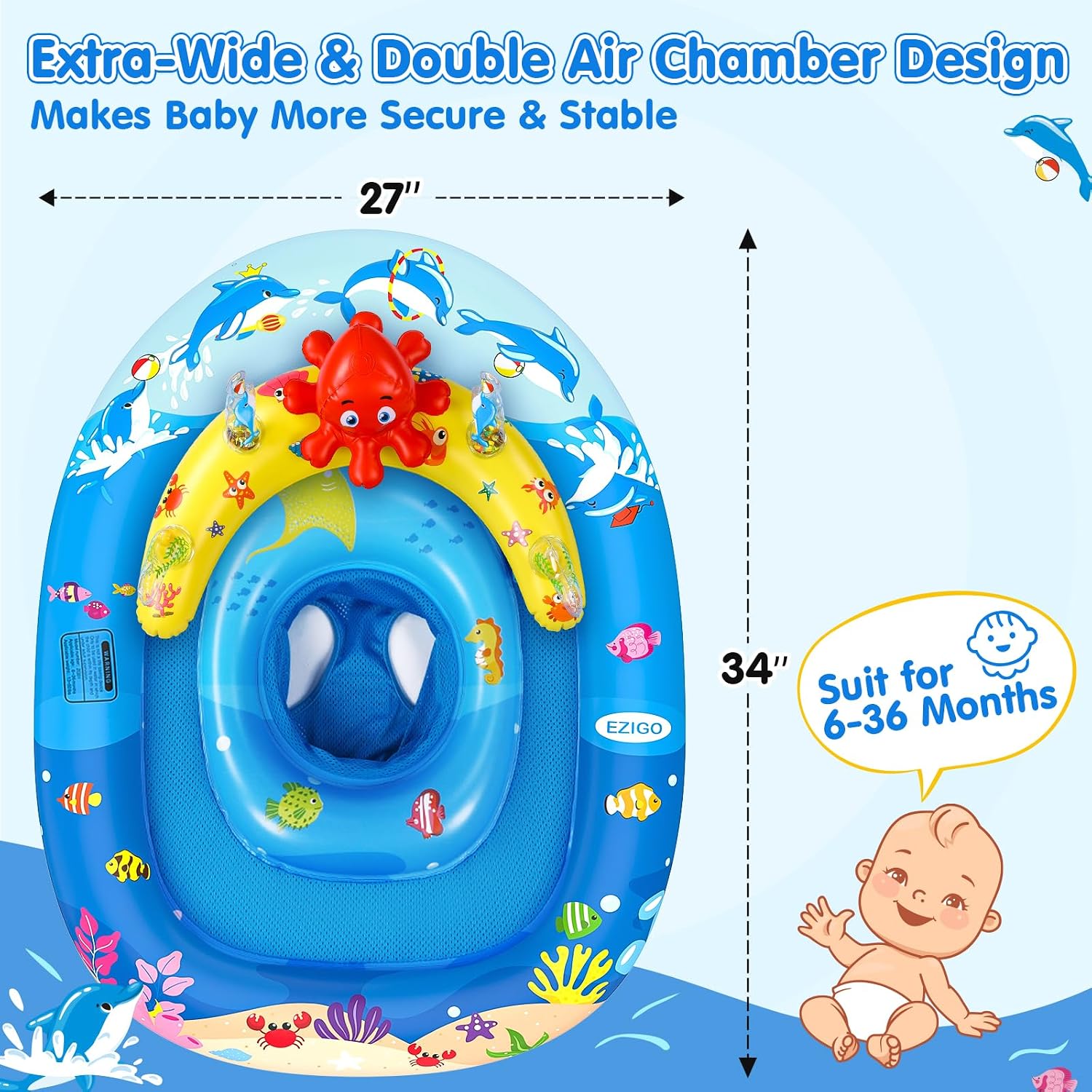 EZIGO Baby Pool Float Canopy UPF50+, Kids Floats for 6-36 Months Boys Girls