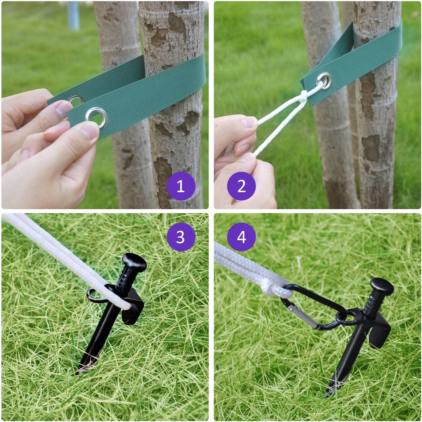 Heavy Duty Steel Tree Support Kit, Tree Stake Kit for Newly Planted Trees Against Bad Weather, Include 6 PCS Tree Straps for Staking, 6 PCS Tree Stakes and 2 PCS Rope of 31.2 FT for Anchoring (2)