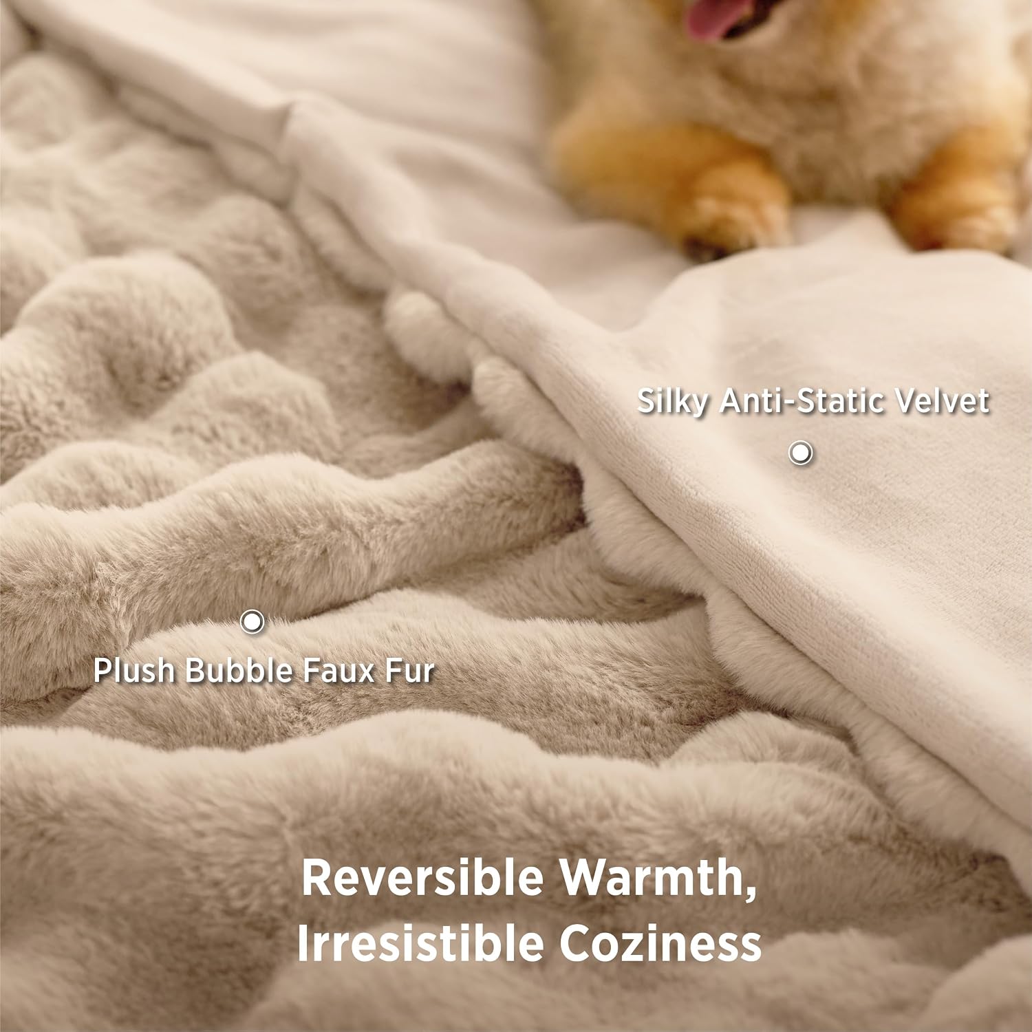 Bedsure Fluffy Bubble Faux Fur Twin Blanket, 60"x80", Light Beige