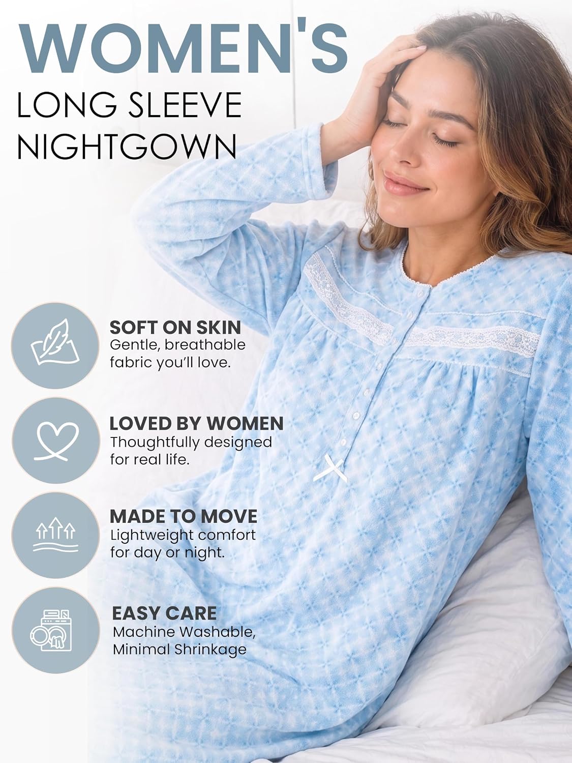 Casual Nights Women's Cozy Long Sleeve Fleece Nightgown
