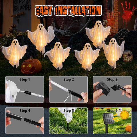 6 Pack Halloween Decoration Outdoor Solar Ghost Lights Warm White