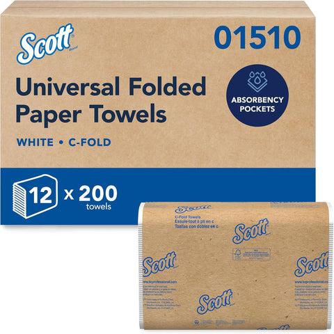 Scott Professional C-Fold Paper Hand Towels, Bulk, 12 x 200 Sheets (01510) | Universal, Standard Tier, Absorbency Pockets, White, Compatible with Universal Folded Towel Dispensers