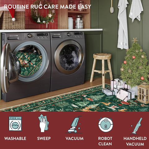 Lahome Christmas Green Hallway Runner, Non-Skid, Washable, Soft, Perfect for Entryway, Bedside, Holiday Decor (2'x10')