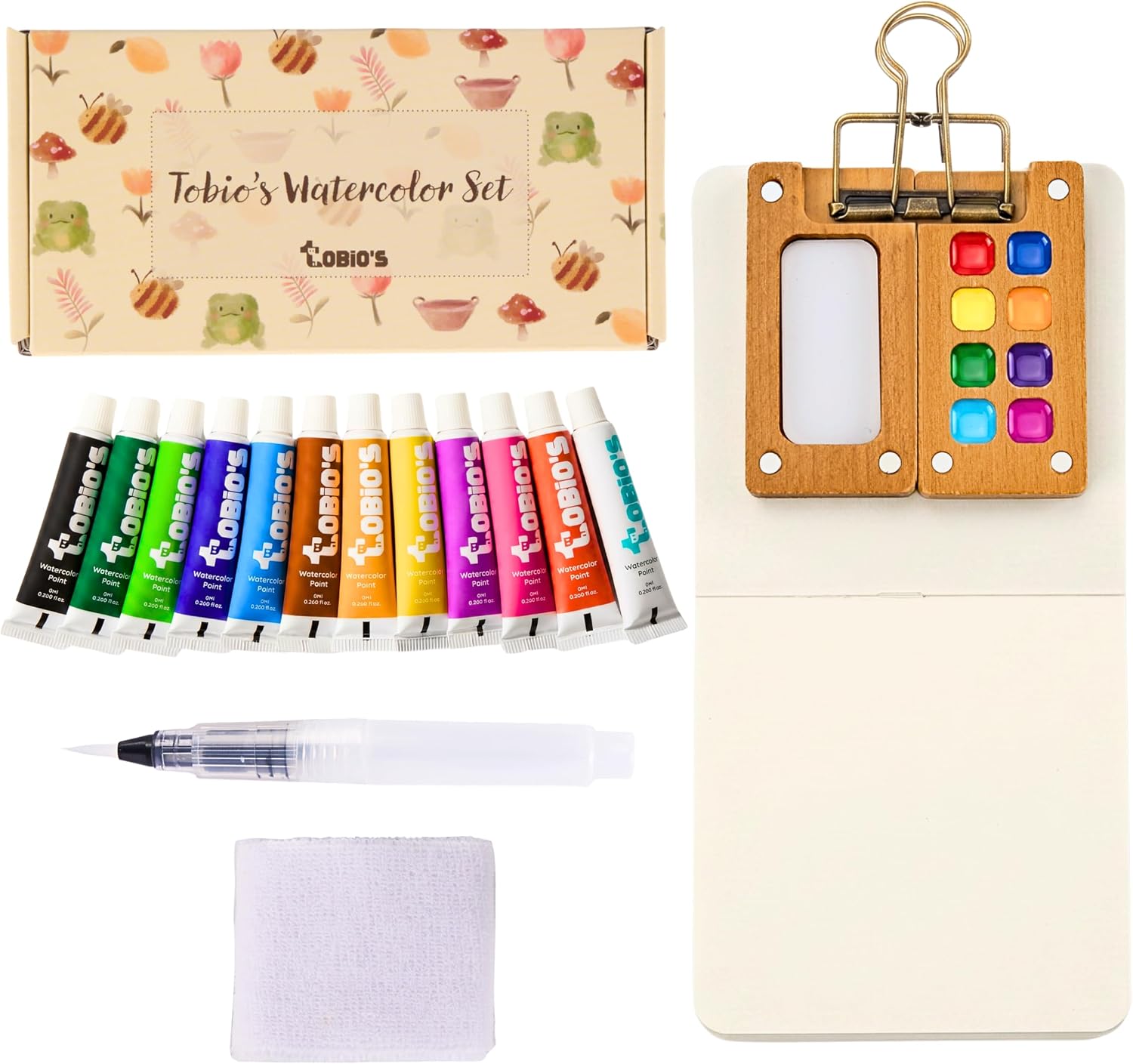 Tobios Mini Watercolor Kit, Travel Watercolor Set, Brush & Sketchbook