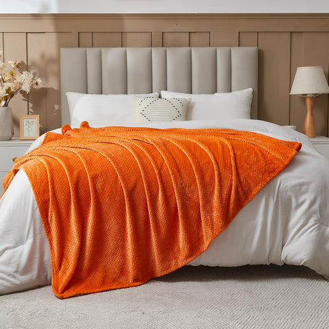 NEWCOSPLAY Fleece Leaves Pattern Throw Blanket, Orange, 50"x60"