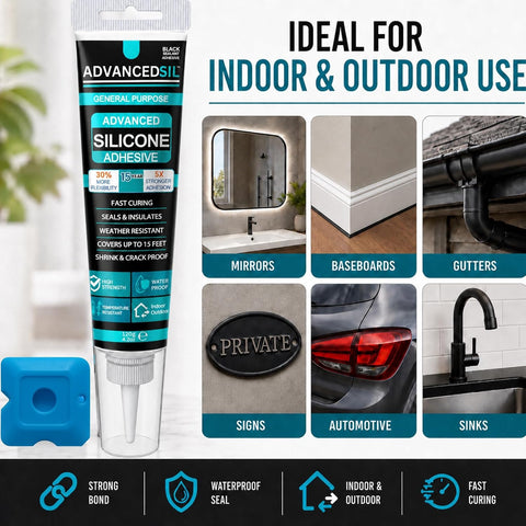 Black Silicone Sealant & Caulk Tube with Finishing Tool – Weatherproof, Flexible, Strong Adhesion for Bathroom, Roof, Window, and Automotive Sealing