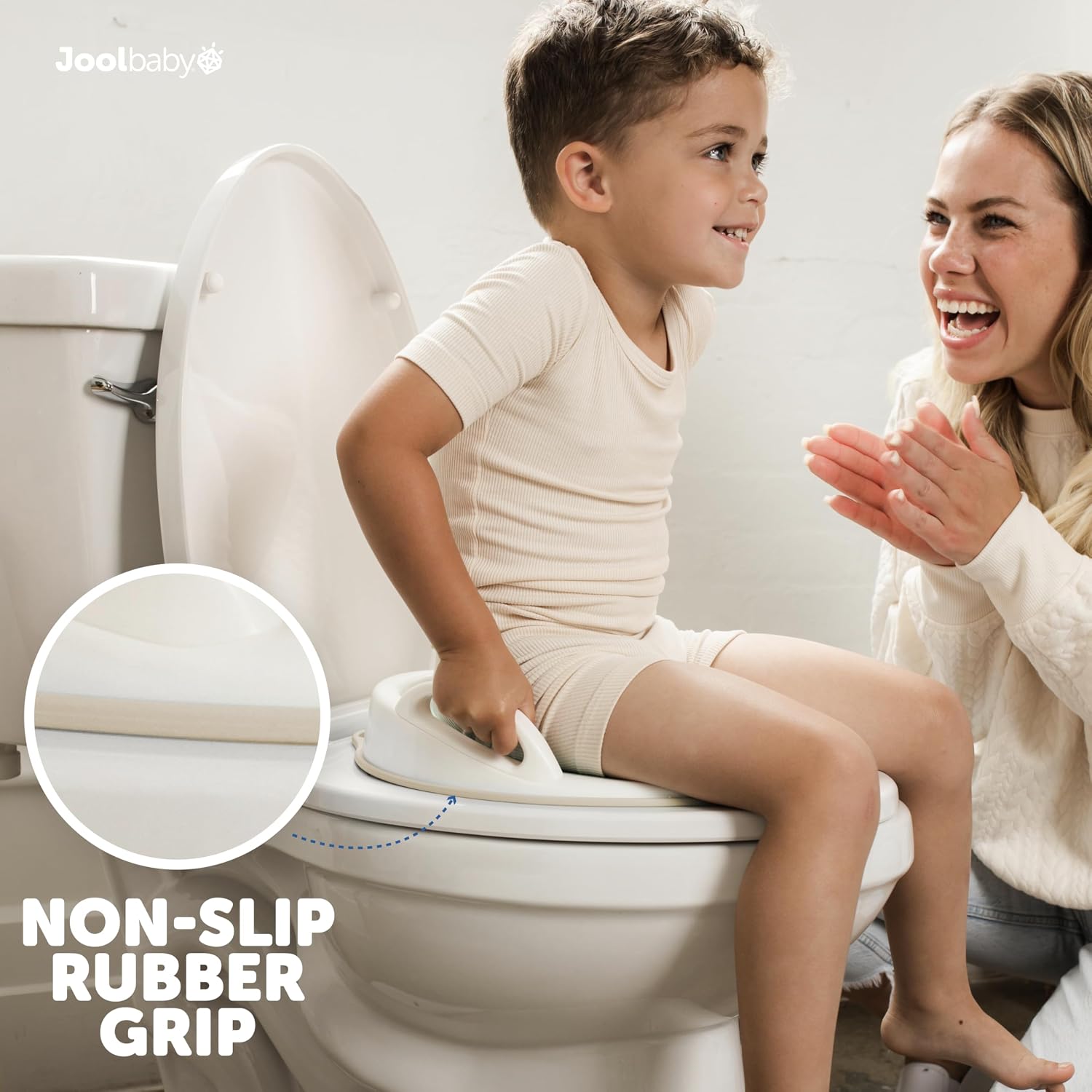 Jool Baby Potty Training Seat for Boys and Girls With Handles, Fits Round & Oval Toilets, Non-Slip with Splash Guard, Includes Free Storage Hook (Oatmeal)