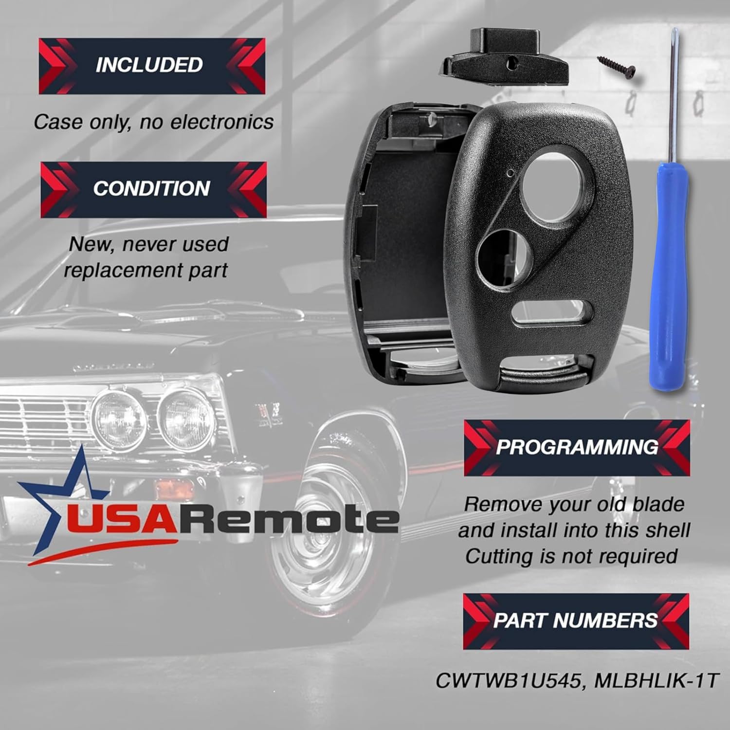 USA Remote CUTTING NOT REQUIRED - Key Fob Keyless Entry Remote Shell Case & Pad fits Honda Accord/Civic/CR-V/Fit/Odyssey/Pilot/Ridgeline/CR-Z