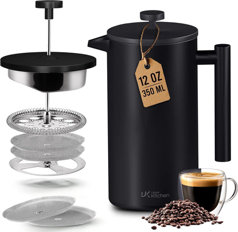 Utopia Kitchen 304 Grade Stainless Steel French Press 12 Oz, Black