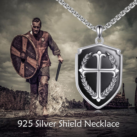 KQF Cross Shield Necklace 925 Sterling Silver Bible Verse Pendant Jewelry Gift for Men Women Ephesians 6:10 (Ephesians 6:10)