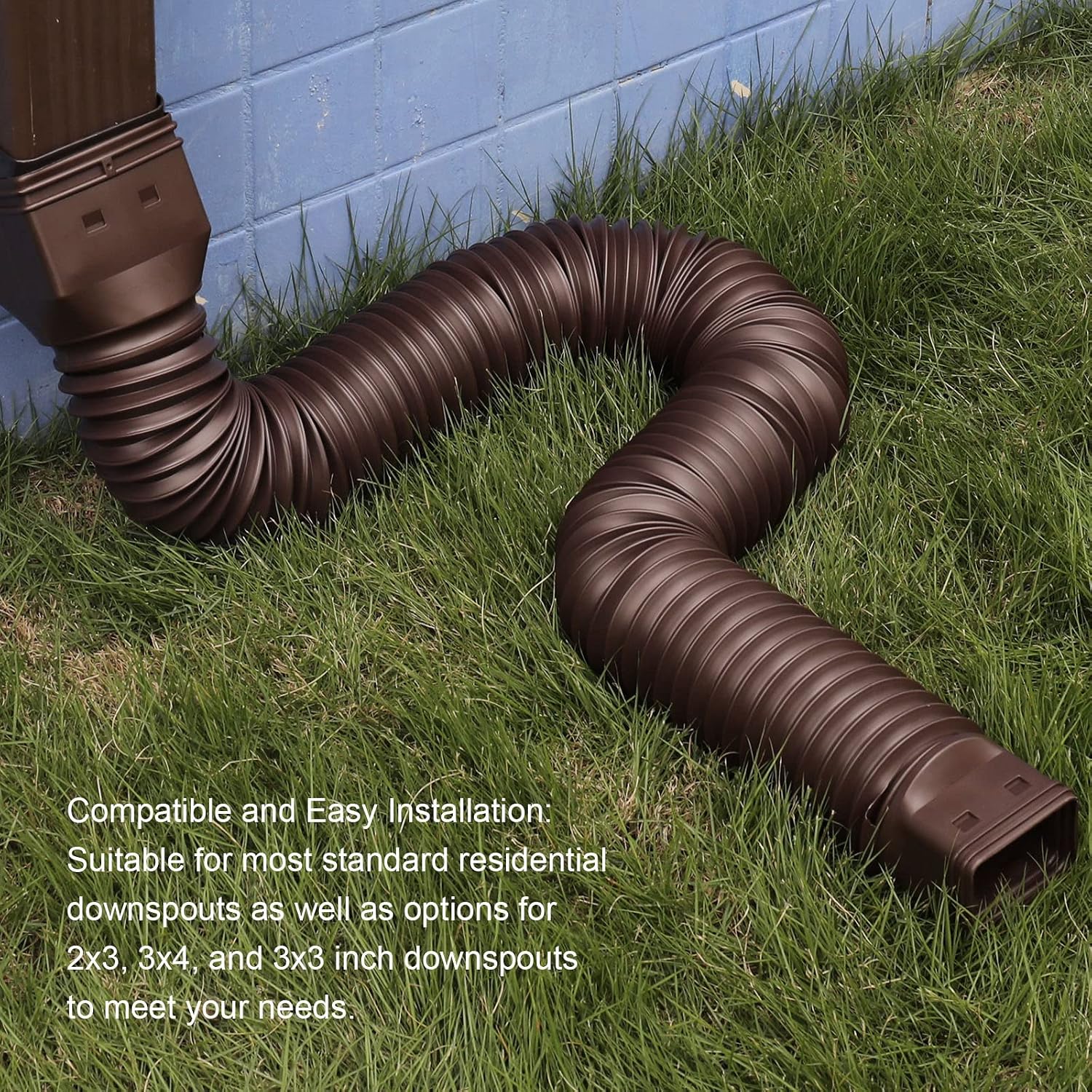 plusgutter 16.5ft Long Gutter Downspout Extensions Flexible, 4" Diameter Drain Downspout Extender, Down Spout Drain Extender for Rainwater Drainage, Extendable from 3.4ft to 16.5ft(1Pack Brown)